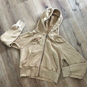 Aerie Offline Tan Brown Zip Cropped Jacket with Hood M